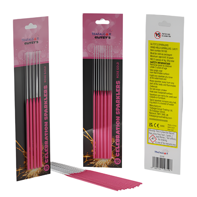 Rose Gold Glitzy's  18cm Colour Coated Sparklers (Pack of 10)