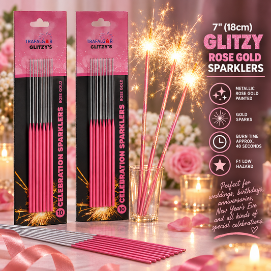 7" (18cm) Glitzy's Rose Gold Colour Coated Sparklers