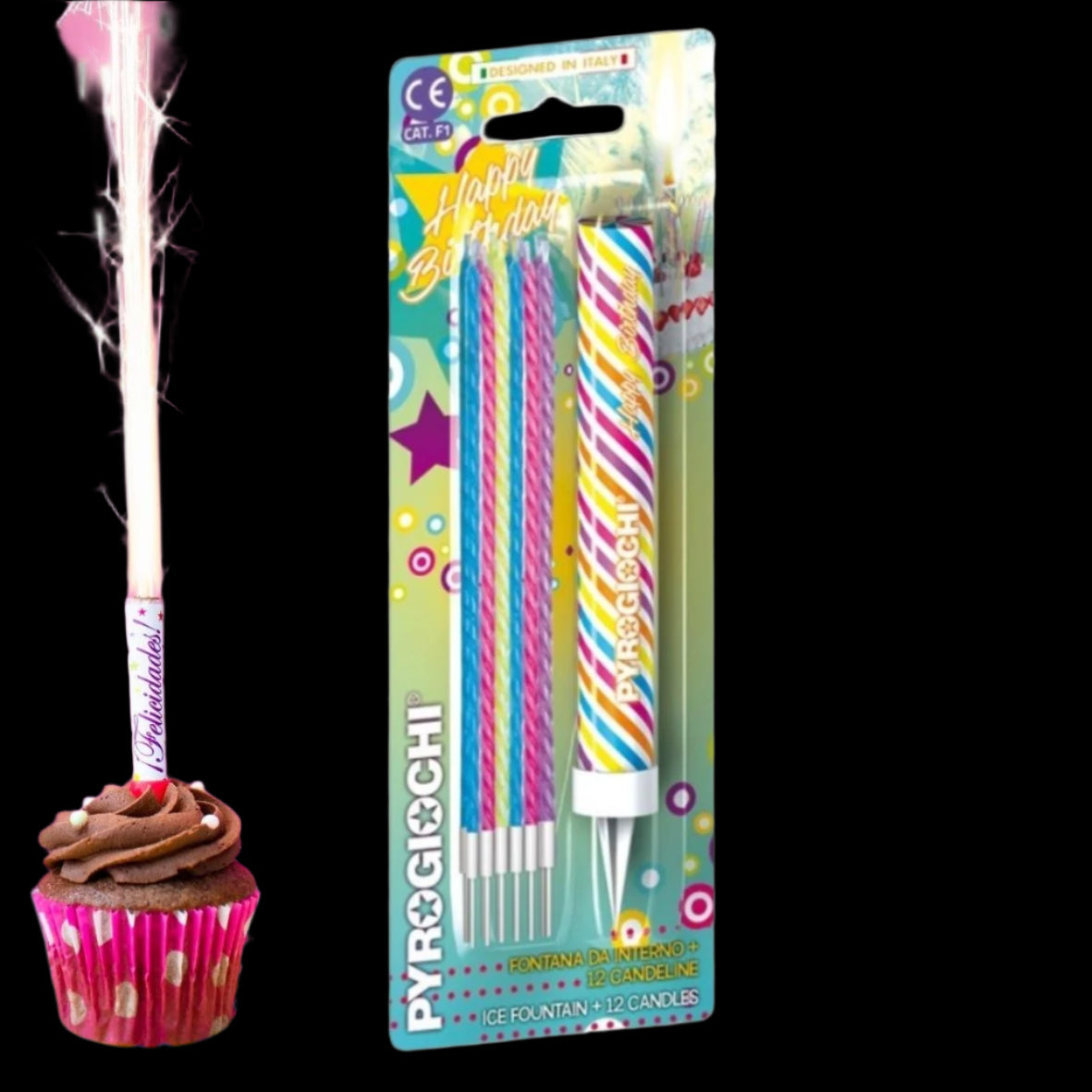 Enjoyable Happy Birthday 6" Inch Ice Fountain Sparklers With 12 Candles