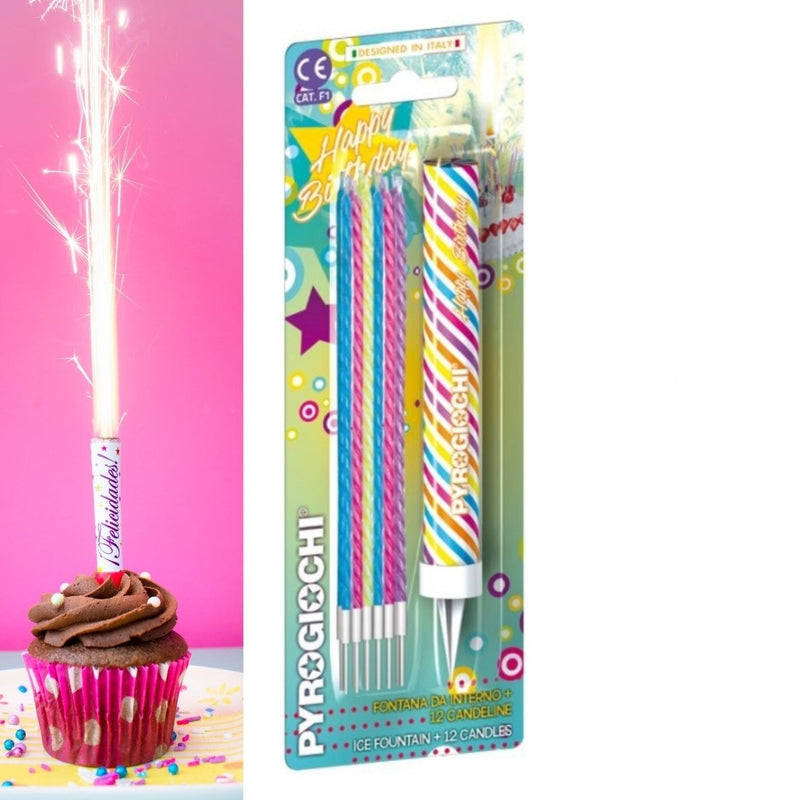 Happy Birthday 6" Inch Ice Fountain Sparklers With 12 Candles Indoor Use (PACK OF 13)