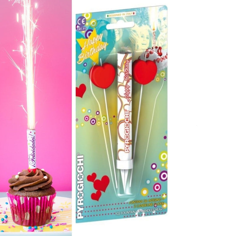 Ice Fountain Sparklers 6" Inch With 2 Heart Candles Indoor Use (PACK OF 3)